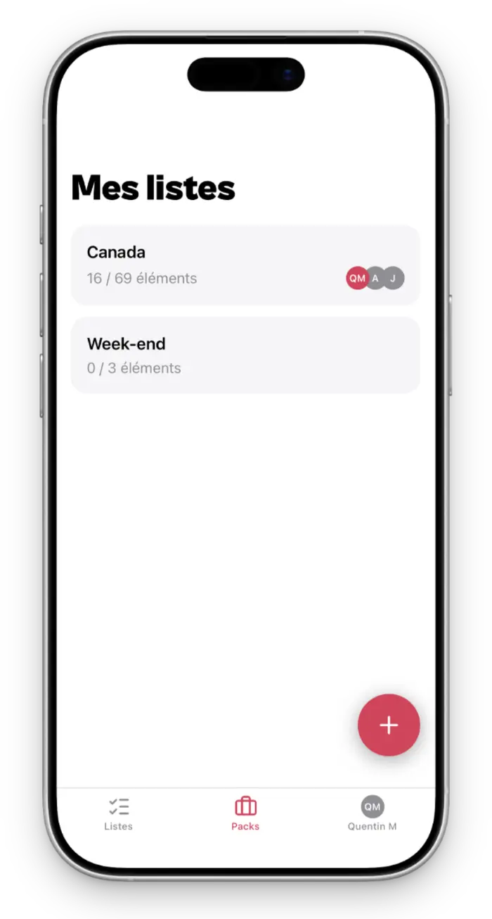 Écran Mes listes de CheckPack